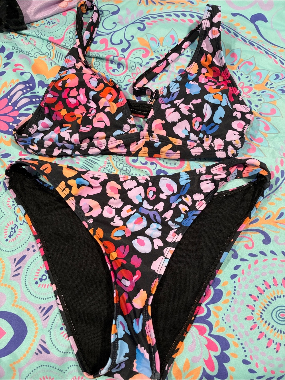 Cupshe Black Multicolor Leopard Print Bikini Set